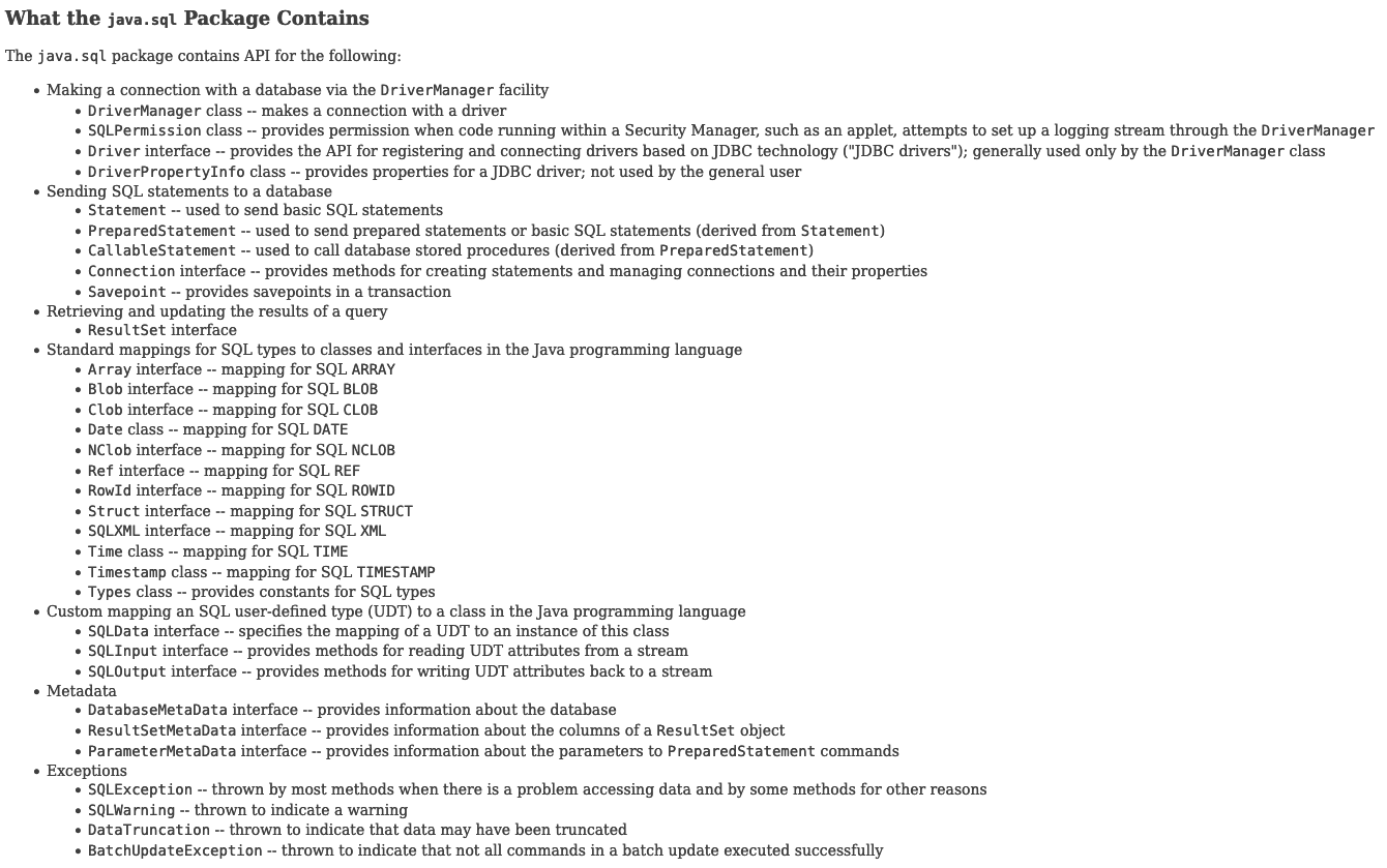 JDBC classes